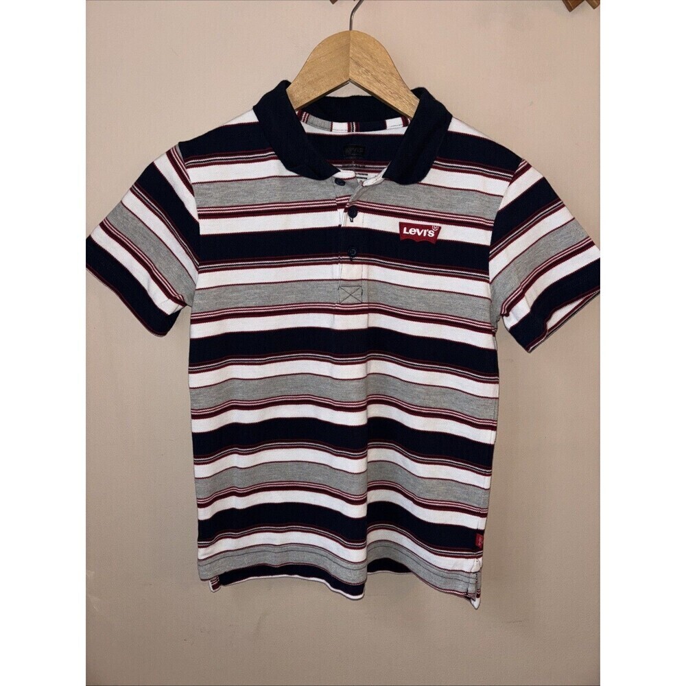 Levi’s Boys Size 10-12 Striped Polo Shirt Blue Red White Gray Casual